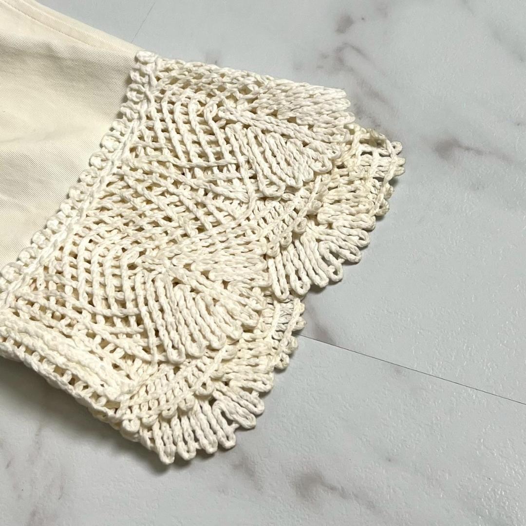 希少・美品　05春　シャネル　ニットレース切替　クロップドパンツ　ロゴプレート