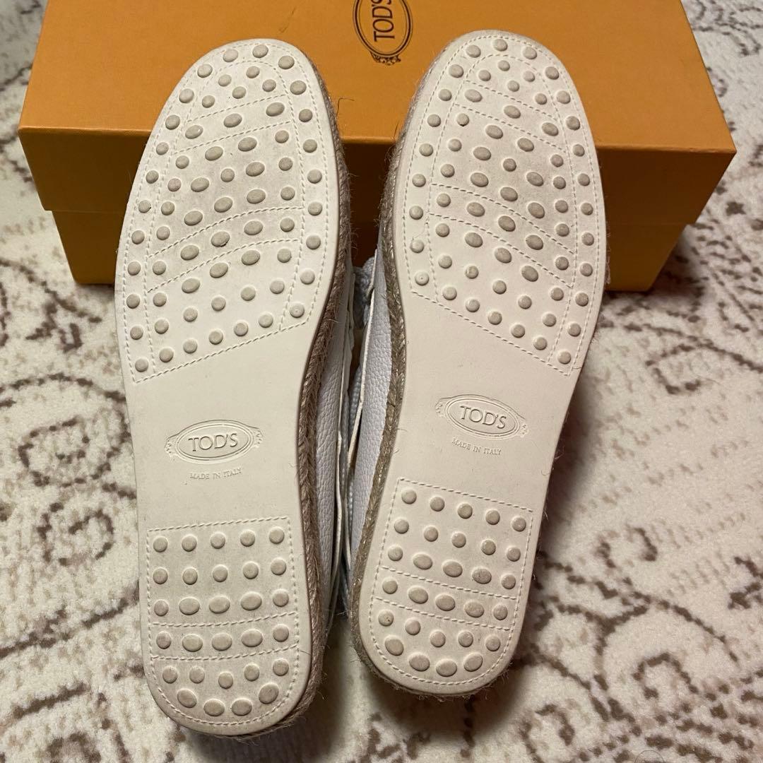 TOD'S トッズ　エスパドリーユ　ホワイト リボン付きモカシン　39.5