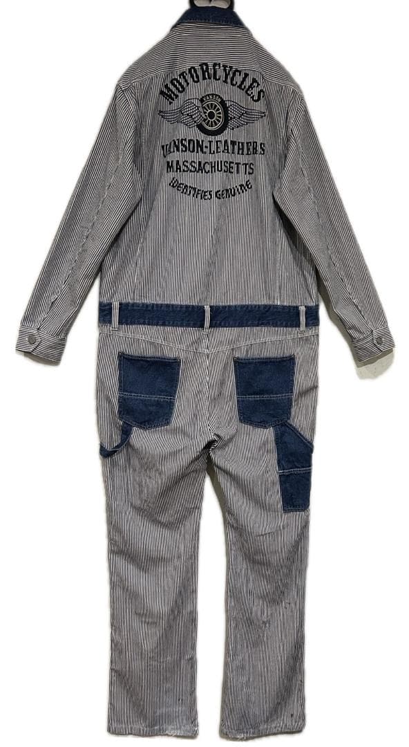 ＊バンソン VANSON バック刺繍 ヒッコリー つなぎ オールインワン XXL