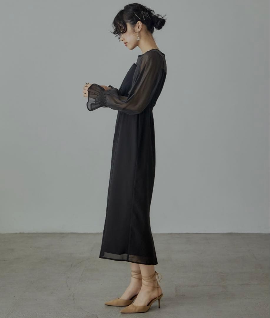 nianaビスチェ風　ボリュームスリーブシフォンドレス　結婚式　お呼ばれ