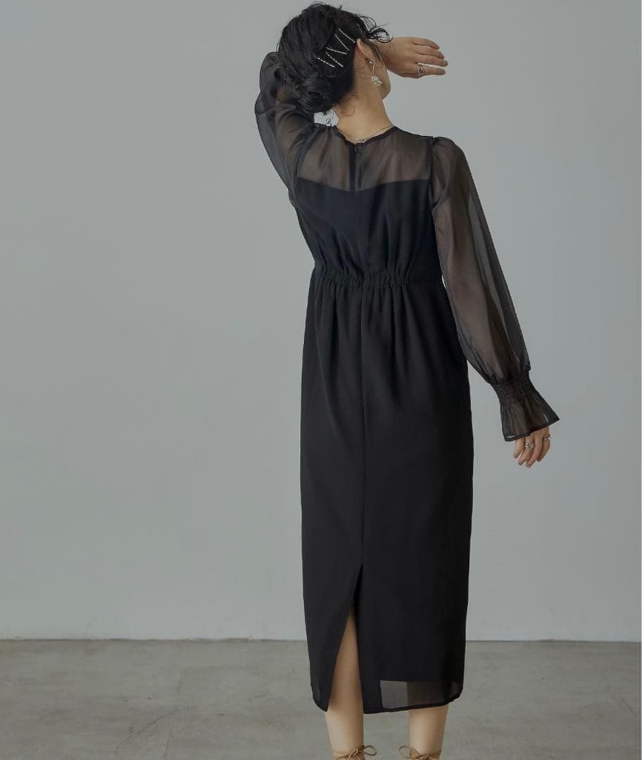 nianaビスチェ風　ボリュームスリーブシフォンドレス　結婚式　お呼ばれ