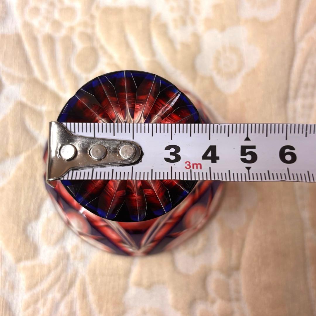 薩摩切子 二色衣 島津薩摩切子 二色被せガラス 切子 猪口脚付盃 瑠璃金赤
