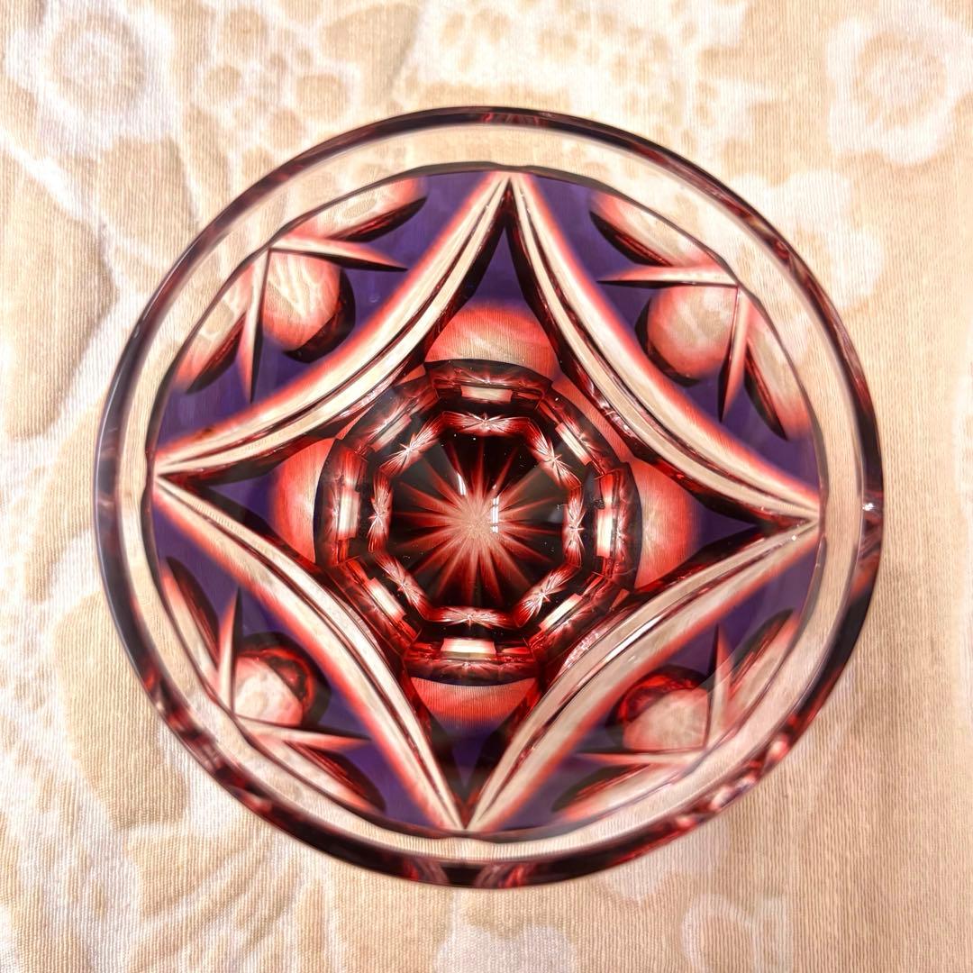 薩摩切子 二色衣 島津薩摩切子 二色被せガラス 切子 猪口脚付盃 瑠璃金赤