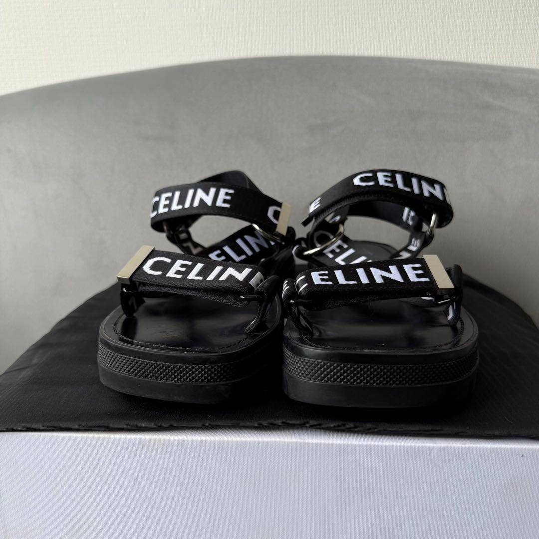 セリーヌ レオ ストラッピー サンダル レザー ファブリック ベルクロ 38