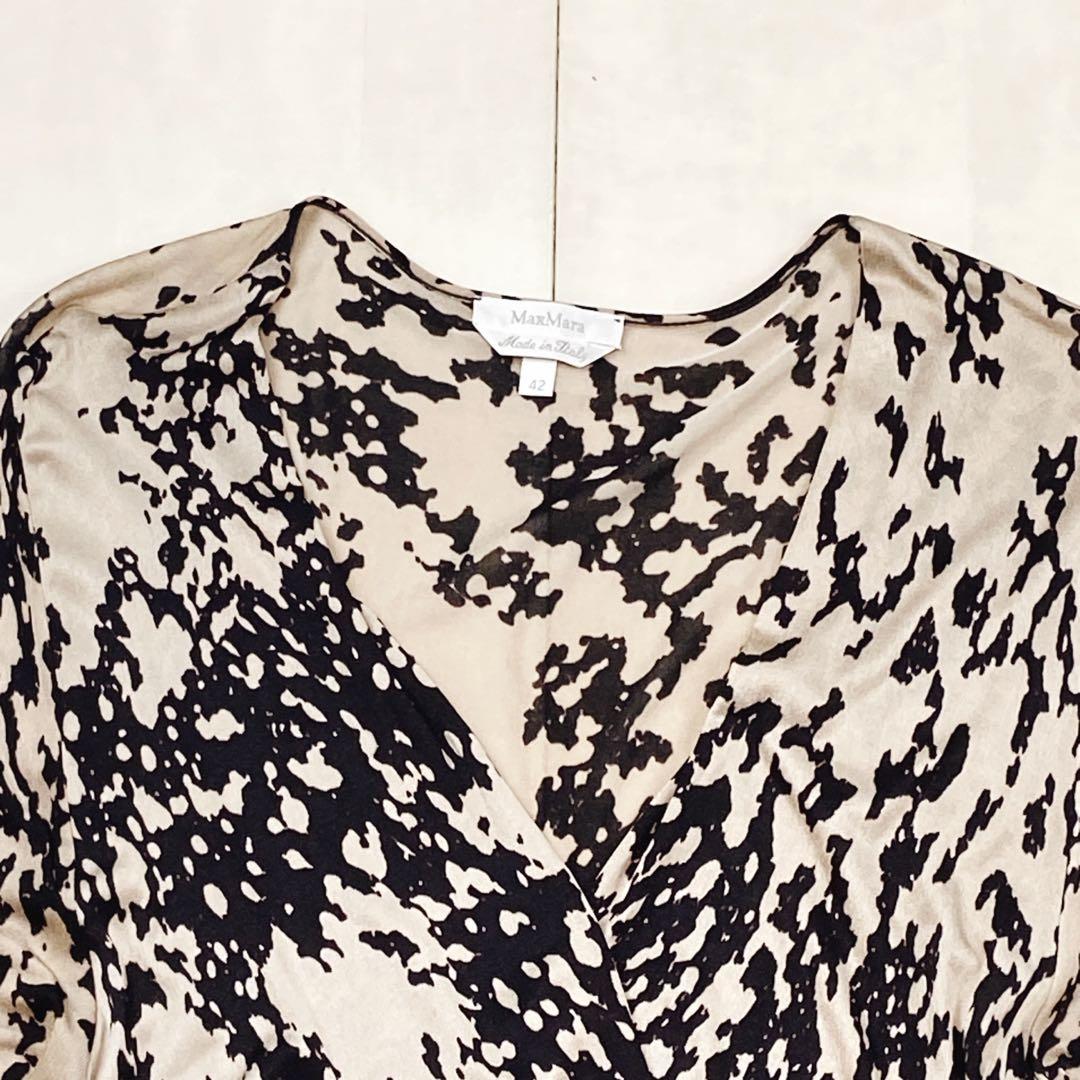 美品 マックスマーラ 白タグ カシュクール マキシ丈ワンピース 総柄