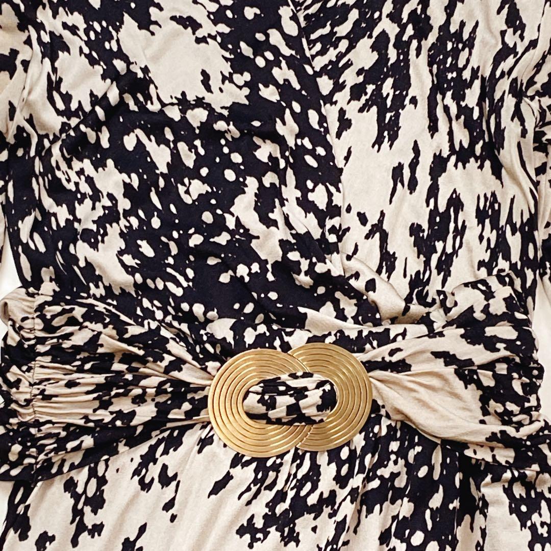 美品 マックスマーラ 白タグ カシュクール マキシ丈ワンピース 総柄