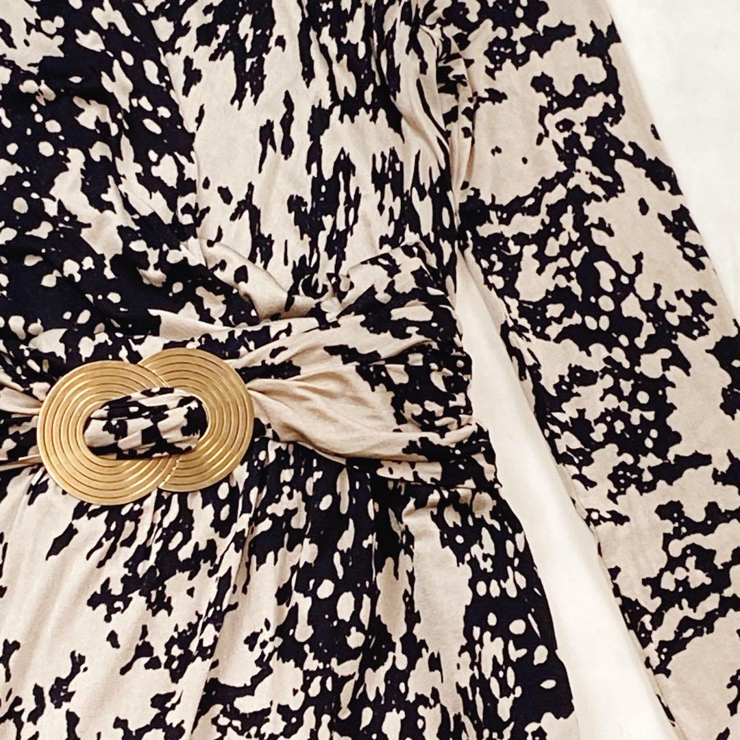 美品 マックスマーラ 白タグ カシュクール マキシ丈ワンピース 総柄