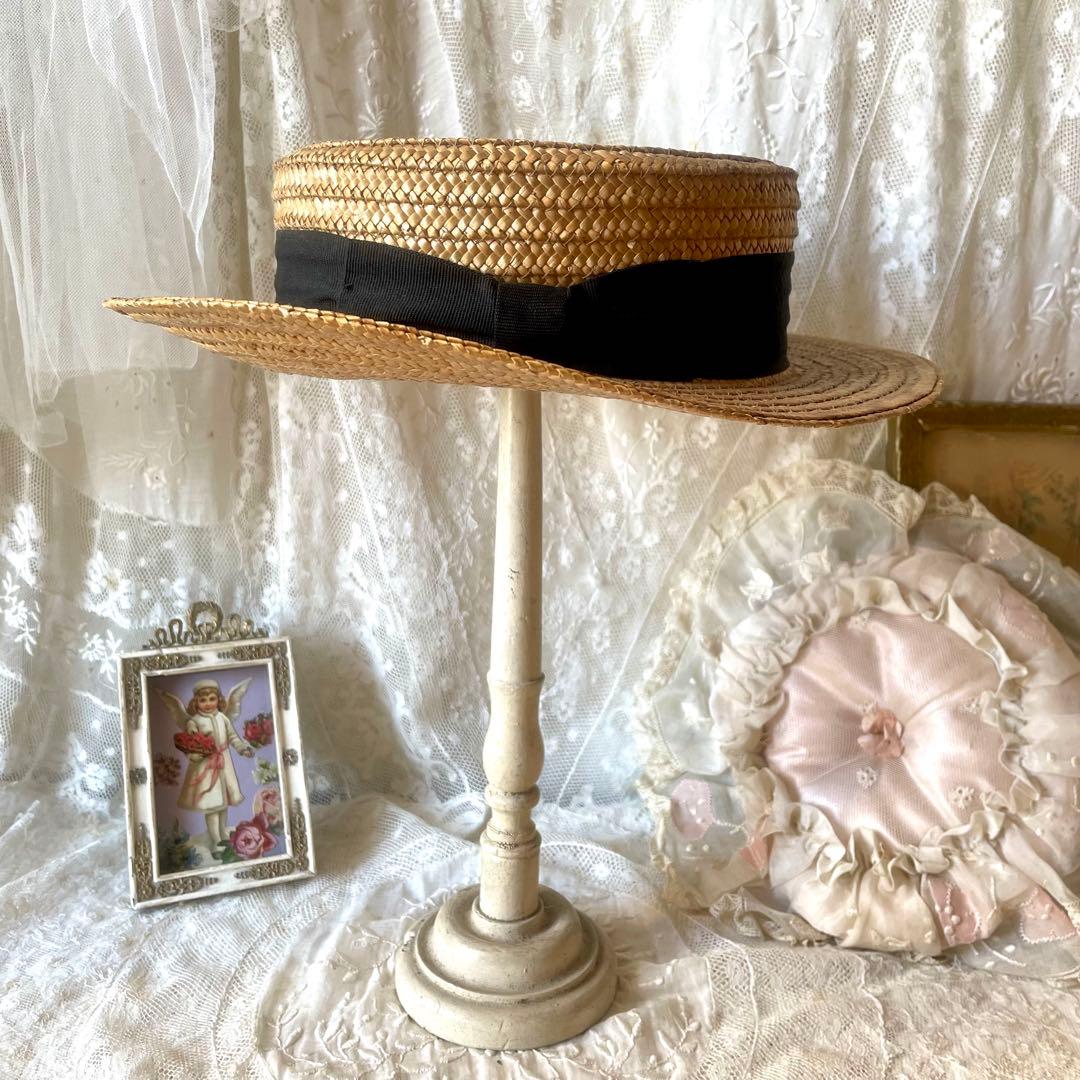 チャイルドハット　カンカン帽　フランスアンティークヴィンテージ　麦わら帽子