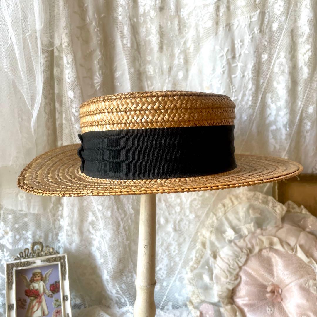チャイルドハット　カンカン帽　フランスアンティークヴィンテージ　麦わら帽子