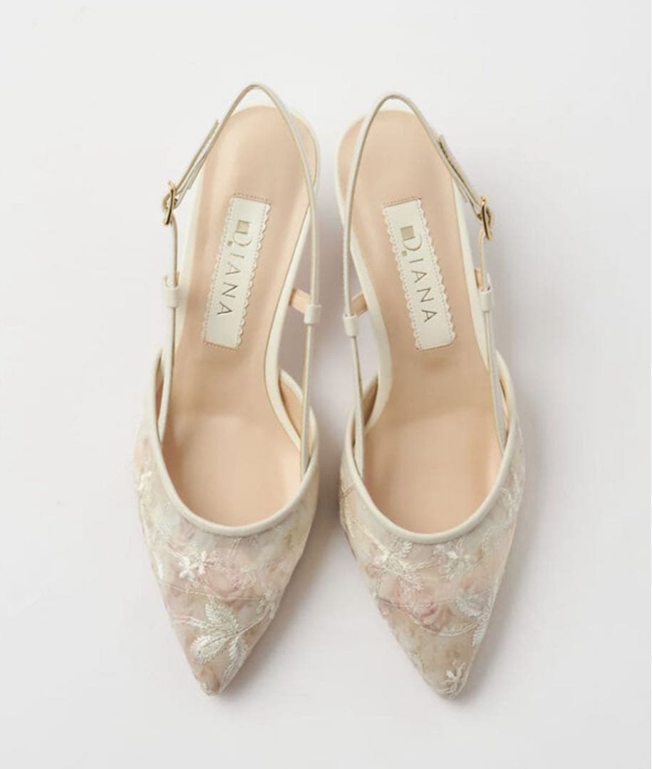 DIANA 刺繍スリングバックミュール ベージュ