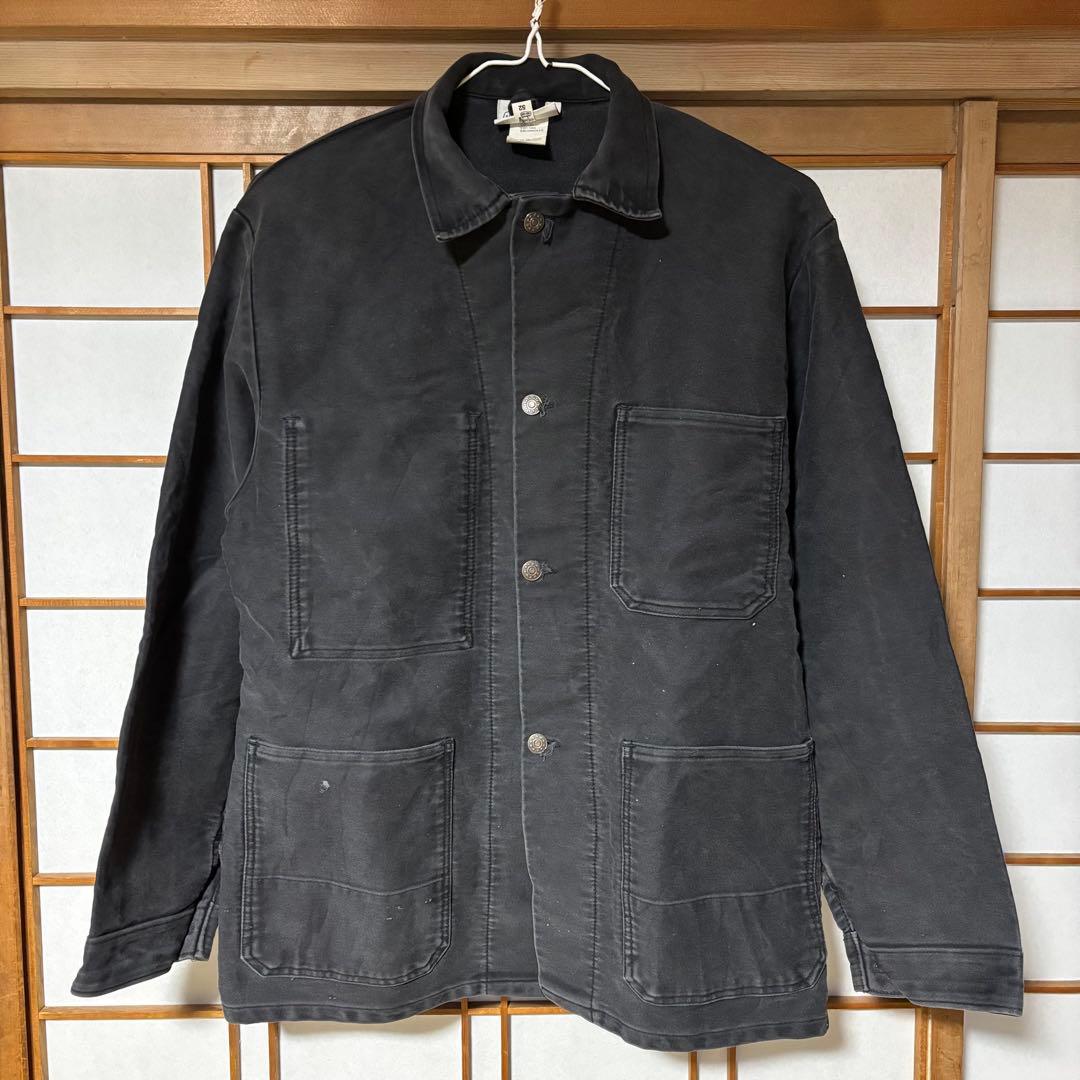 ユーロワークジャケット　カバーオール　モールスキン　黒　52　ヨーロッパ古着