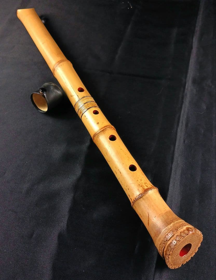 Y3110-6 琴古流 尺八 竹堂製 銀三線 全長55㎝ 竹製