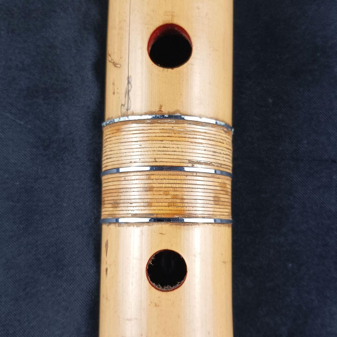 Y3110-6 琴古流 尺八 竹堂製 銀三線 全長55㎝ 竹製