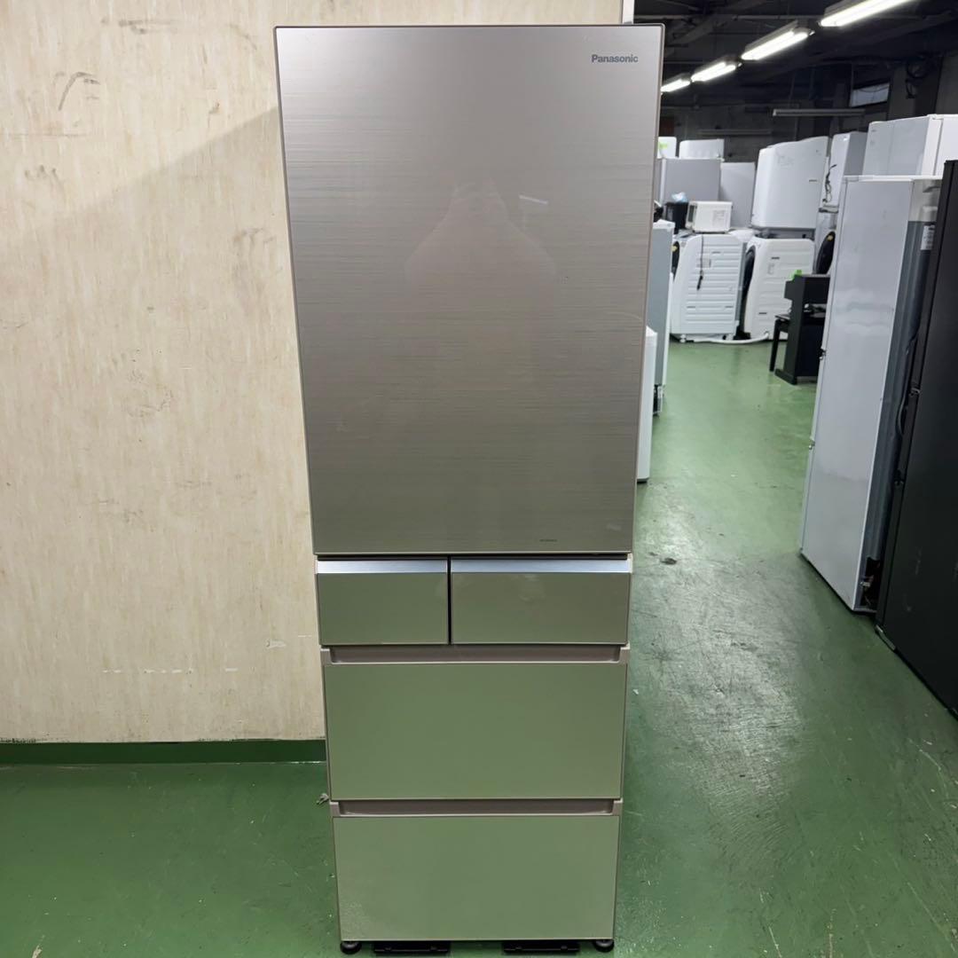 91 大型冷蔵庫　400L強　右開き　自動製氷機付　美品　家庭向　ガラストップ