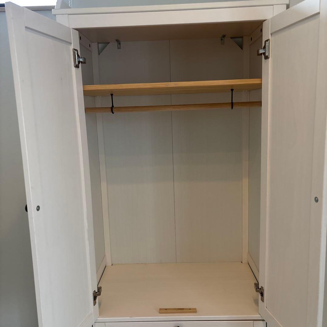 ホワイト 2ドアキャビネット 引き出し付き