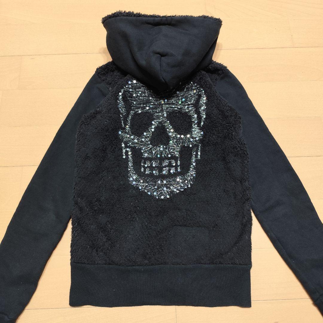 ヒステリックグラマー スカル刺繍 モコモコパーカー ブラック F