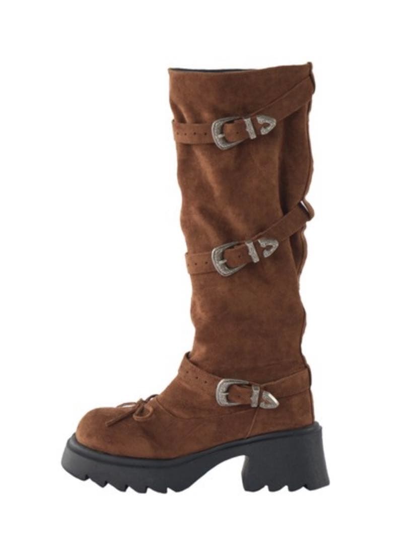 idem ブラウン スエード ロングブーツ 厚底