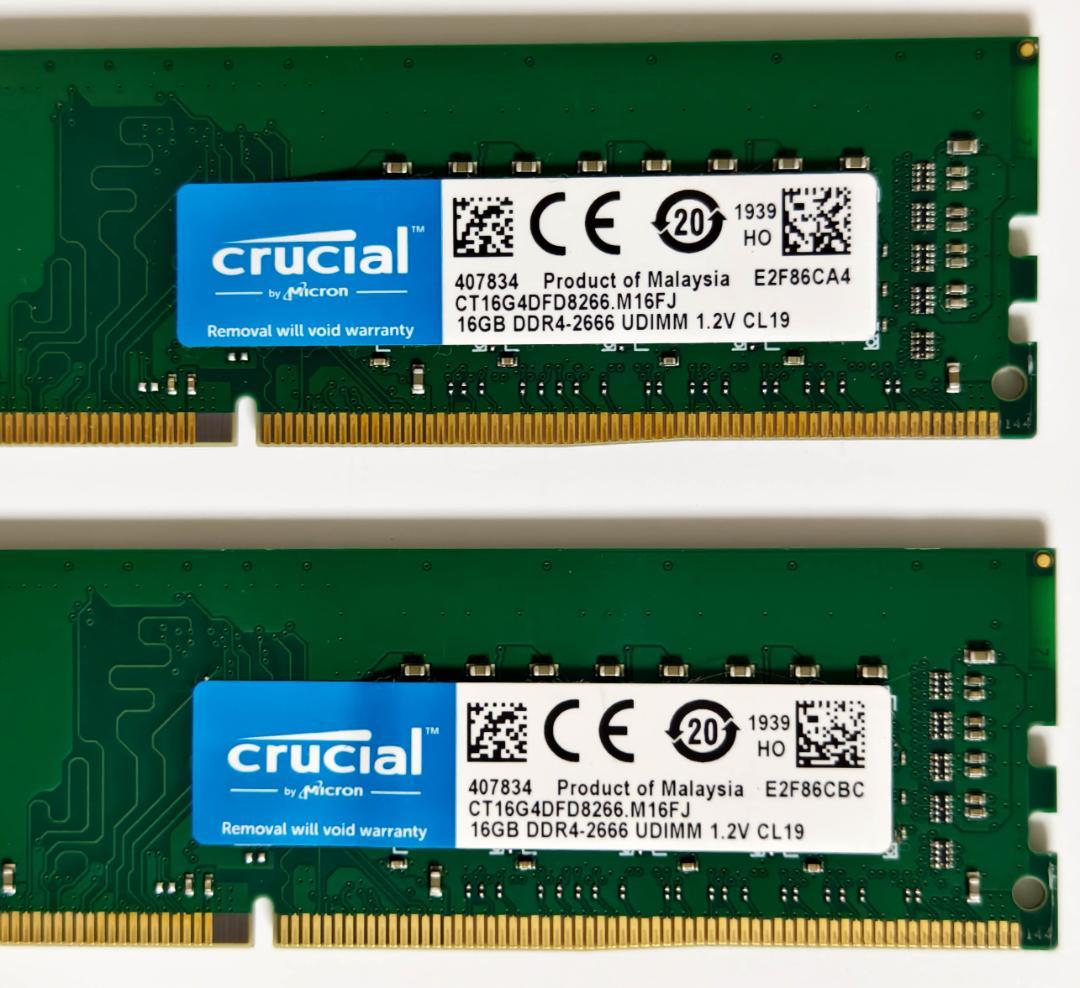 crucial DDR4-2666 16GBメモリ 2枚