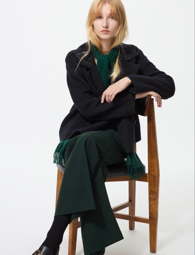 新品 ダブルフェイスショートコート リラックスフィット ネイビー Mサイズ