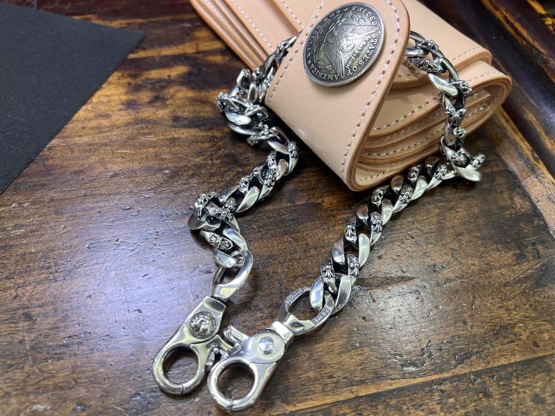 バイカー必須　ウォレット用プレーン　シルバーチェーン　TYPE1　QBKL012