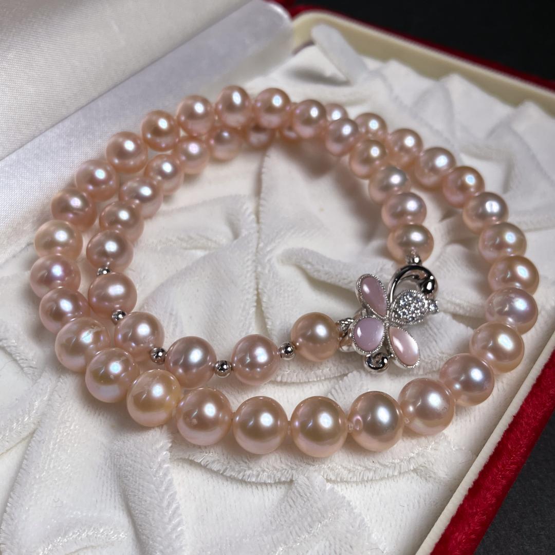 本真珠 パールネックレス 約8.3-9.5mm ピンクジュエリー