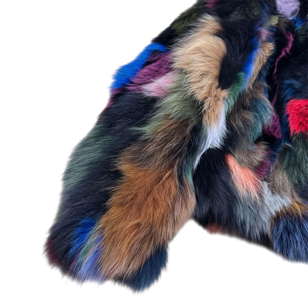 マルチカラー 染め フォックス ファーコート リアルファー 本毛皮 着丈 56