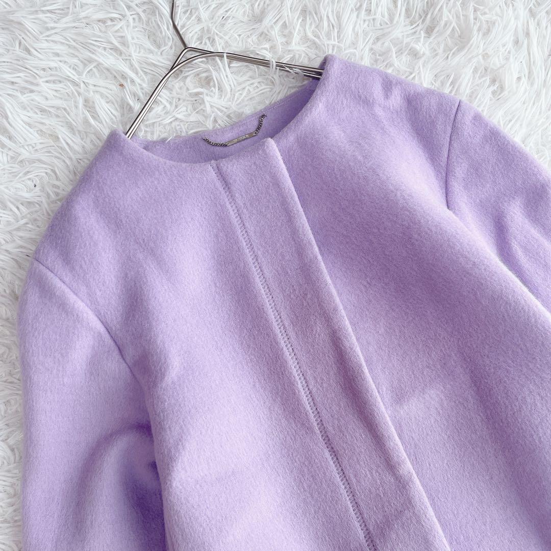 美品 セルフォード バックタック カシミヤ混ノーカラーコート ロング