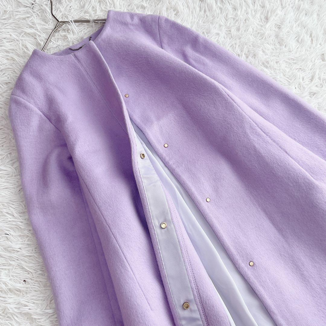 美品 セルフォード バックタック カシミヤ混ノーカラーコート ロング