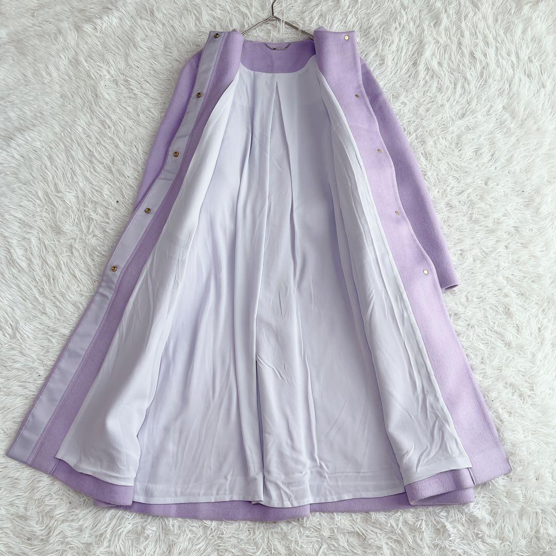 美品 セルフォード バックタック カシミヤ混ノーカラーコート ロング