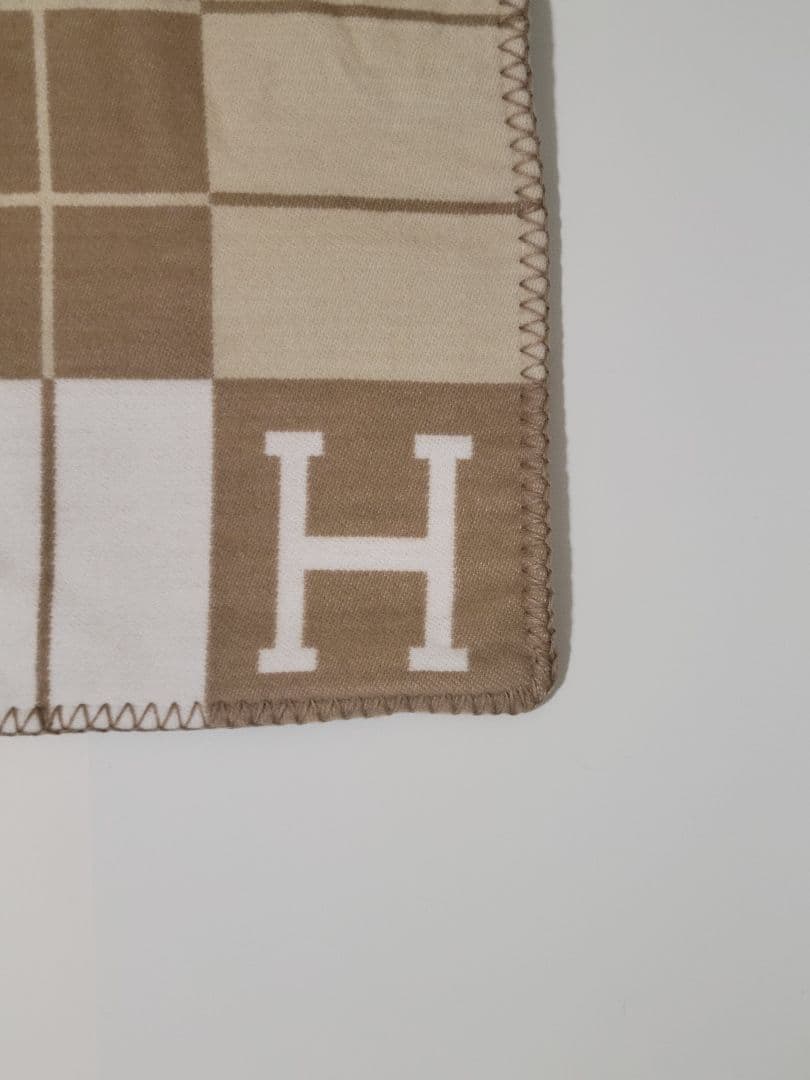 エルメス　クッションカバー　キャメル　45×45　チェック