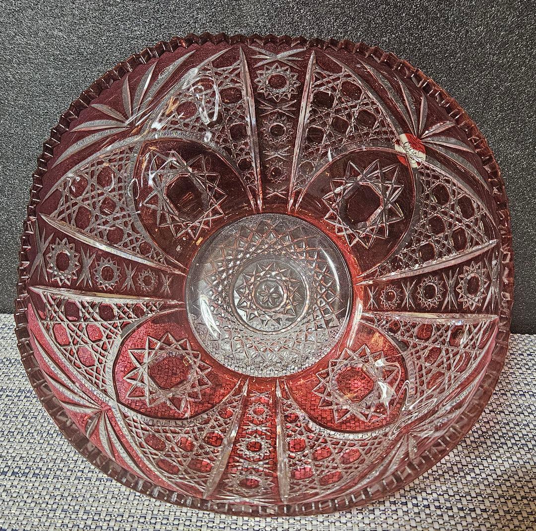 輸入品フランス製　赤被せ　クリスタル　カットガラスボール　切子ボール　オブジェ