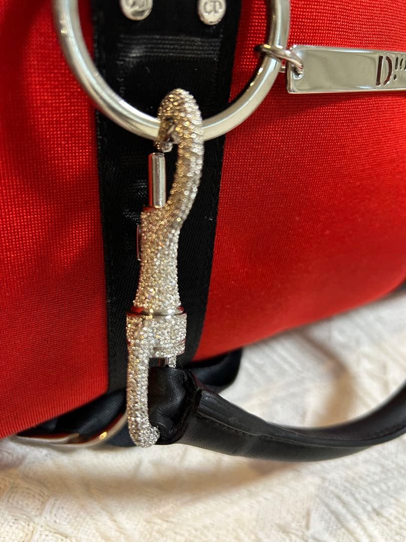 ゆ*ー様 クリスチャンディオール ハンドバッグ ショルダーバッグ 赤 ラインスト