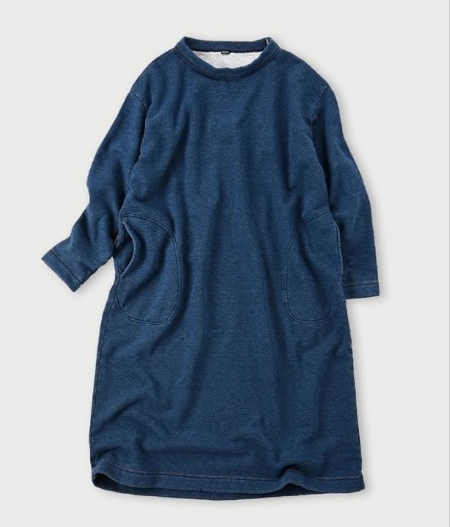 45R 裏毛のドレス ロングワンピース インディゴ スウェット生地