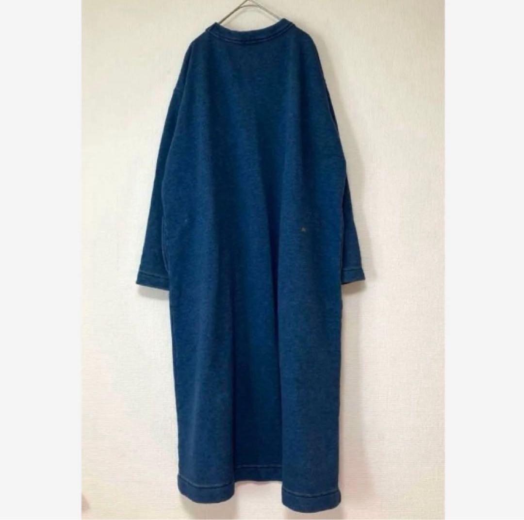 45R 裏毛のドレス ロングワンピース インディゴ スウェット生地