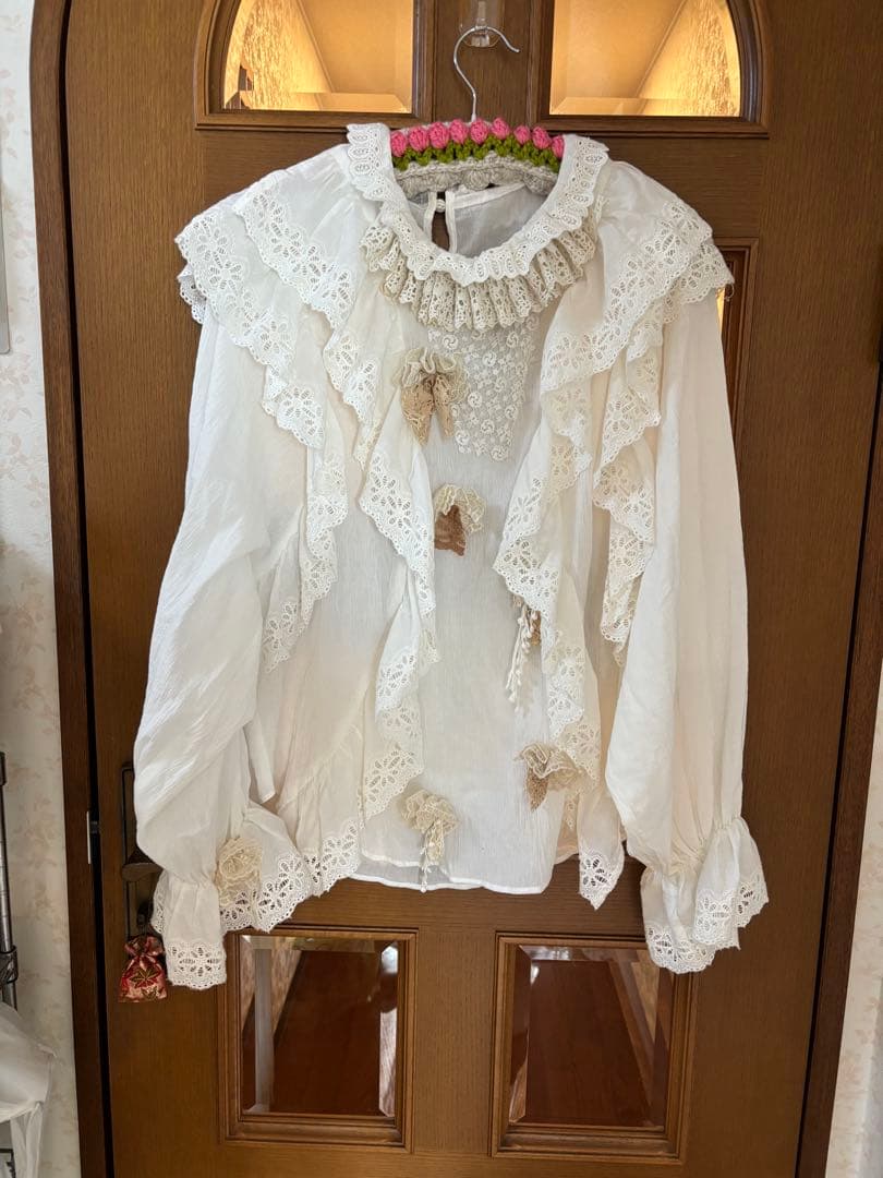 美品✨アンティークレースのブラウス　オートクチュール　コットン100%