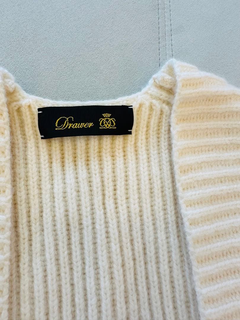 美品☆Drawerドゥロワーアイボリー ニットカーディガン ファー付き