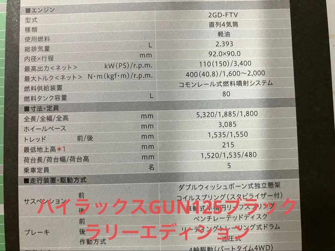 ハイラックス GUN125ブラックラリー純正オーバーフェンダー