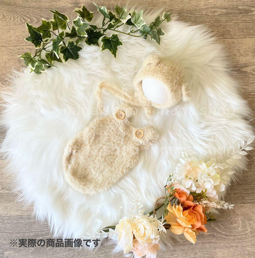 ふわふわネイビー♪くま耳帽子とロンパース ニューボーンフォト衣装 ボンネット