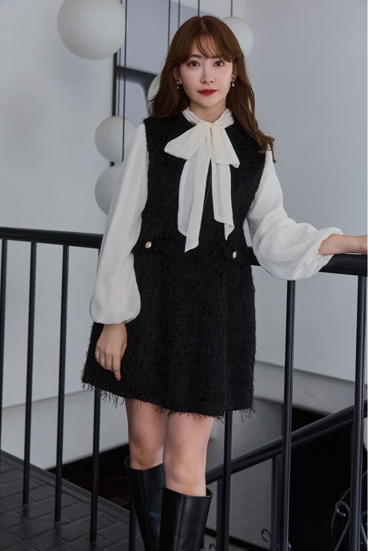 トップス Two-WayBow-Tie Chiffon Blouse offwhite/M