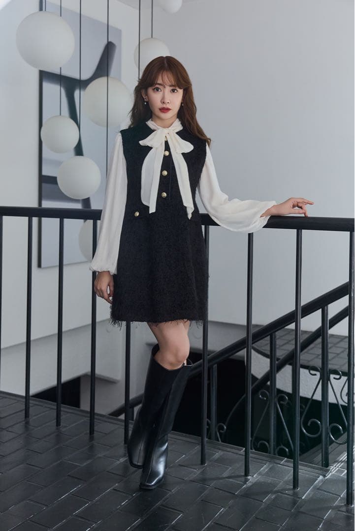 トップス Two-WayBow-Tie Chiffon Blouse offwhite/M