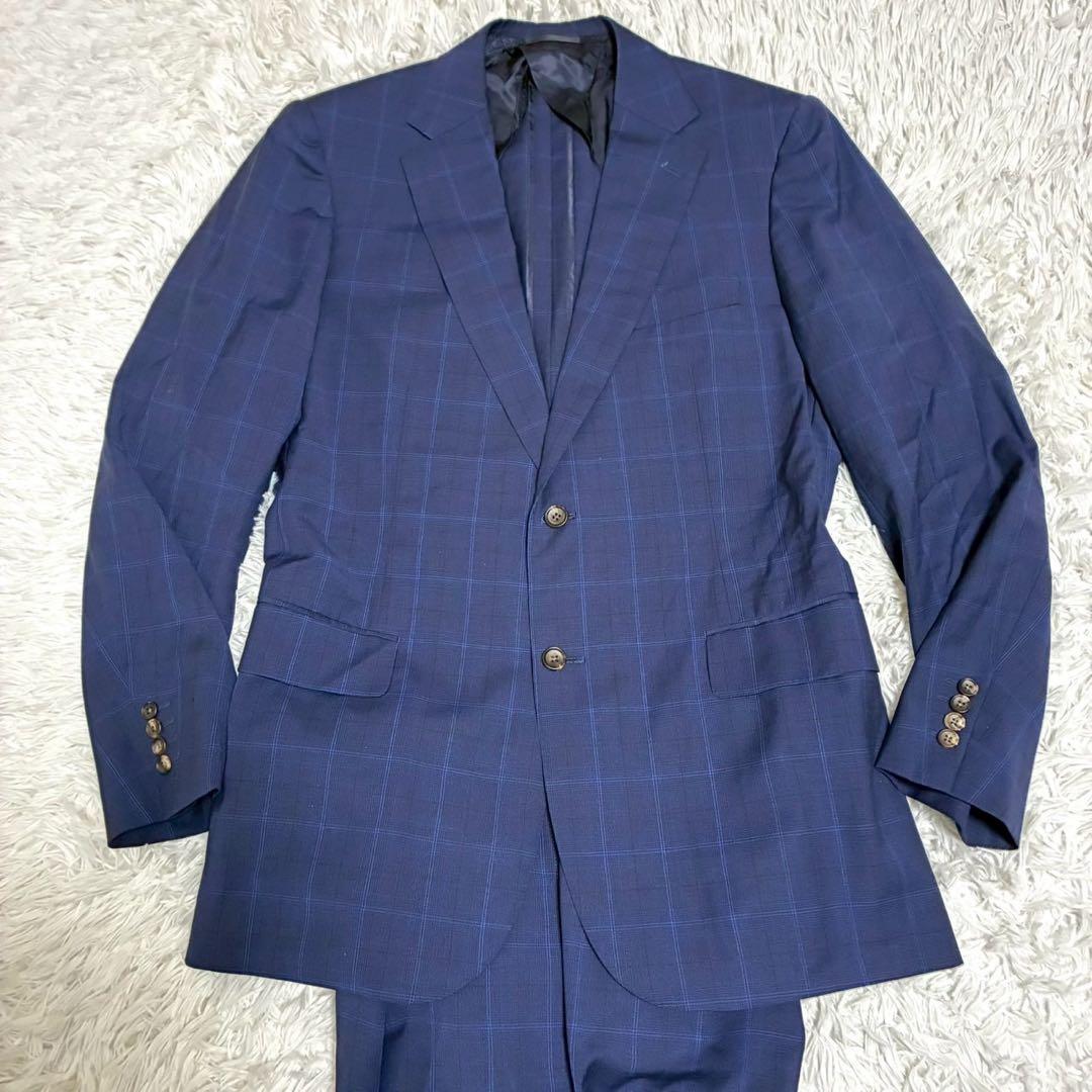 XL相当/美品⭐️マッキントッシュロンドン　スーツ　チェック　モヘヤ　ネイビー