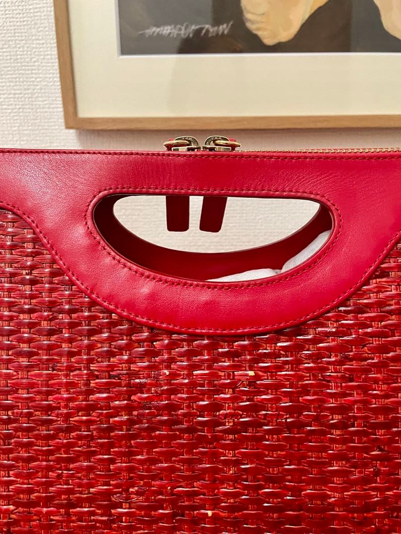 ペリーコ　美品！レザー×藤編み　クラッチ、ハンドバッグ