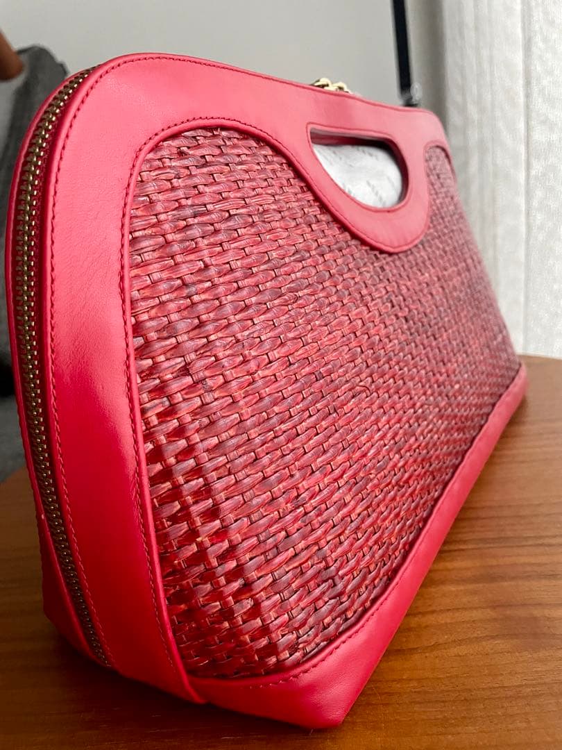 ペリーコ　美品！レザー×藤編み　クラッチ、ハンドバッグ