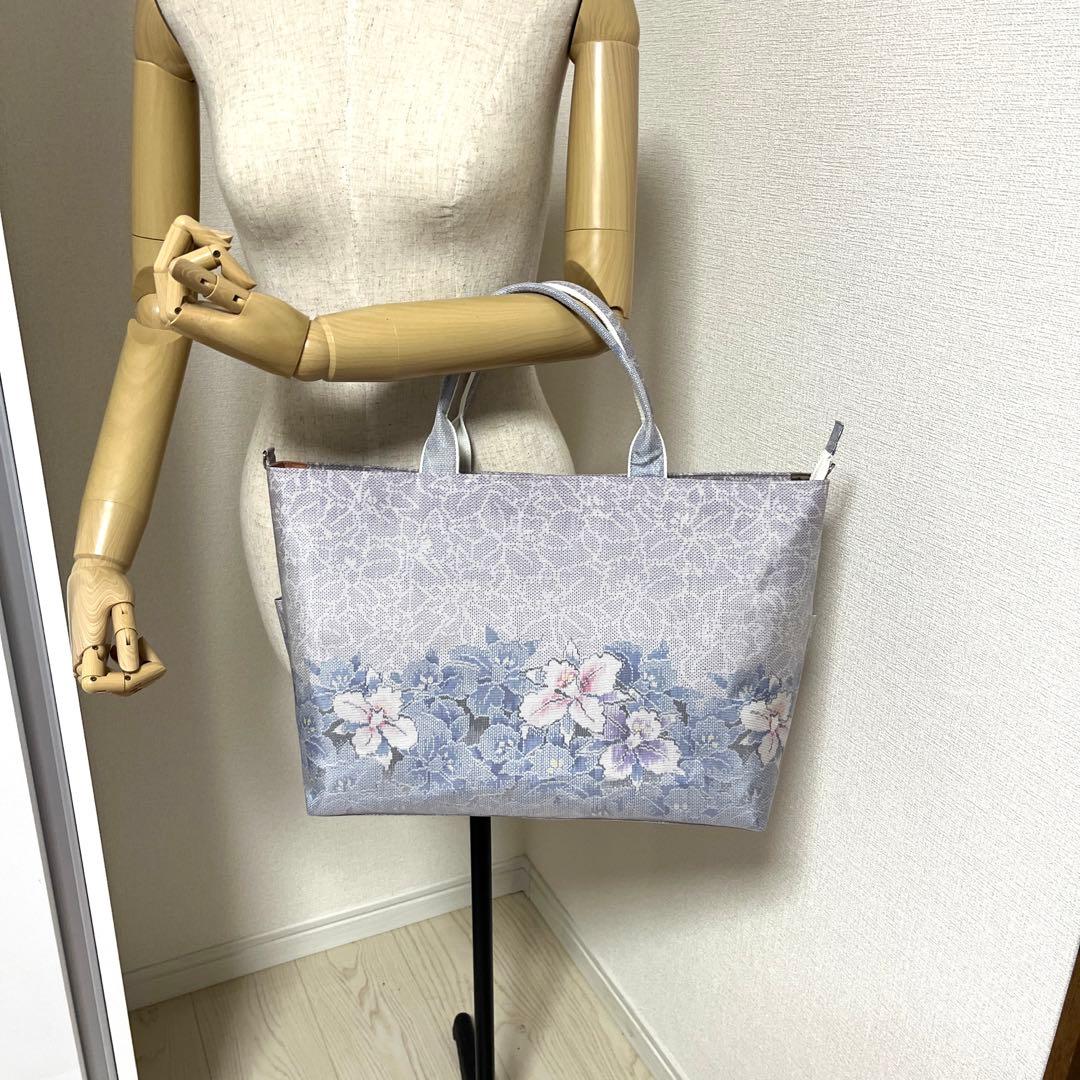 【まっきーです オーダー品】白大島紬リメイク2ウェイ大トートバッグ