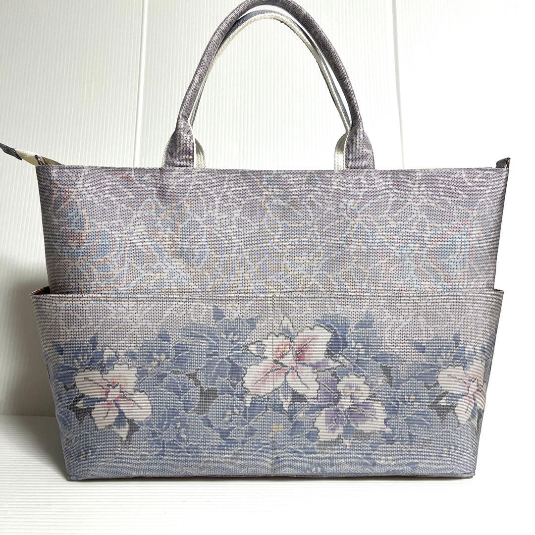 【まっきーです オーダー品】白大島紬リメイク2ウェイ大トートバッグ