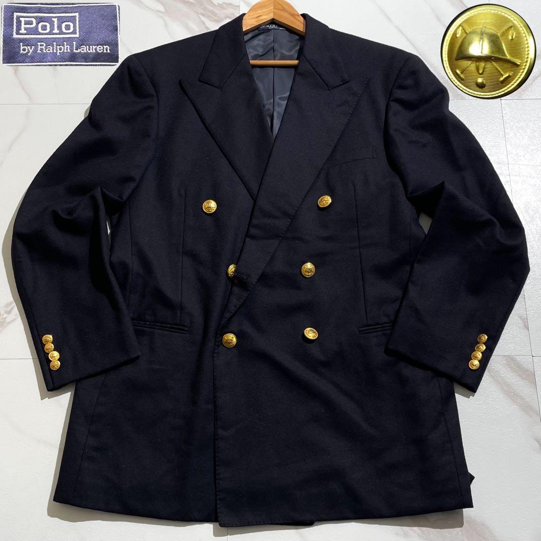 美品/2XL/90s ポロラルフローレン 紺ブレ ダブル 金ボタン 日本製