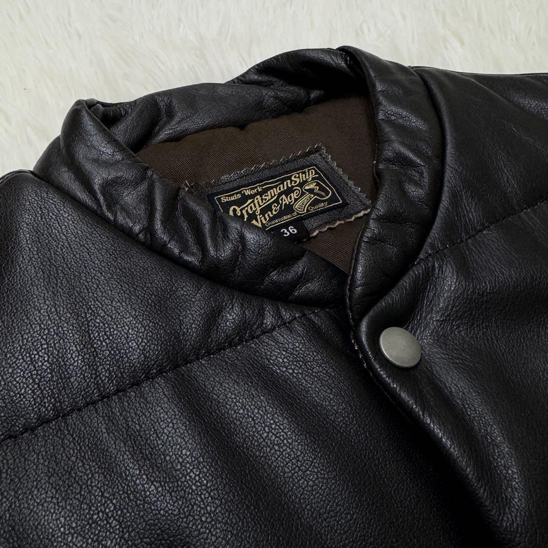 未使用級✨ VIN&AGE ヴィン＆エイジ レザー ダウンベスト バイク 稲妻