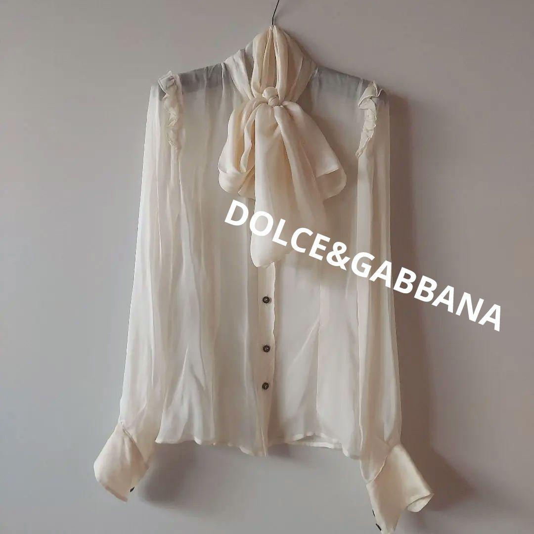 DOLCE&GABBANA シルク シフォン ボウタイ ブラウス アイボリー