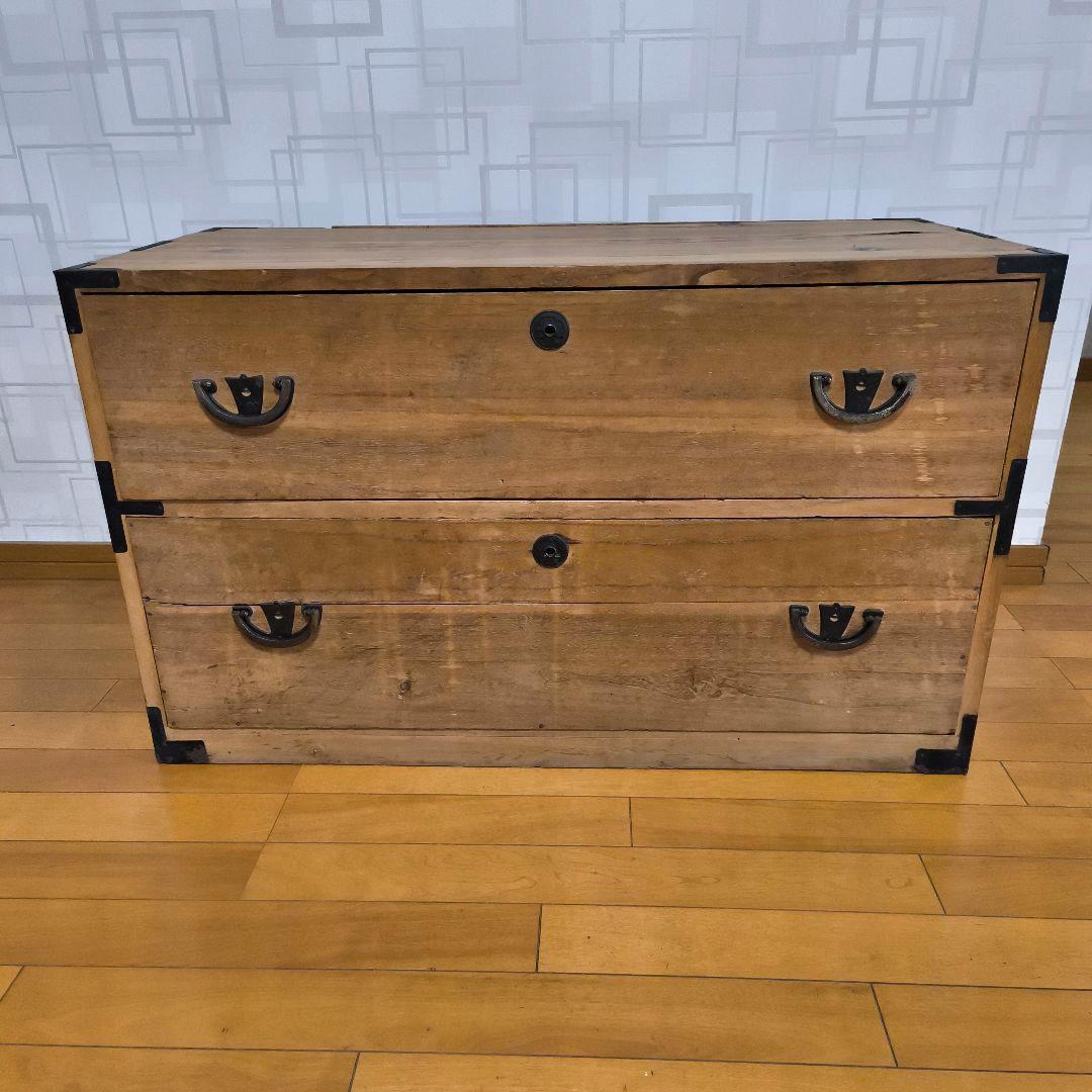 古家具　木製チェスト　ローチェスト　テレビ台　押入れタンス　引出し2段