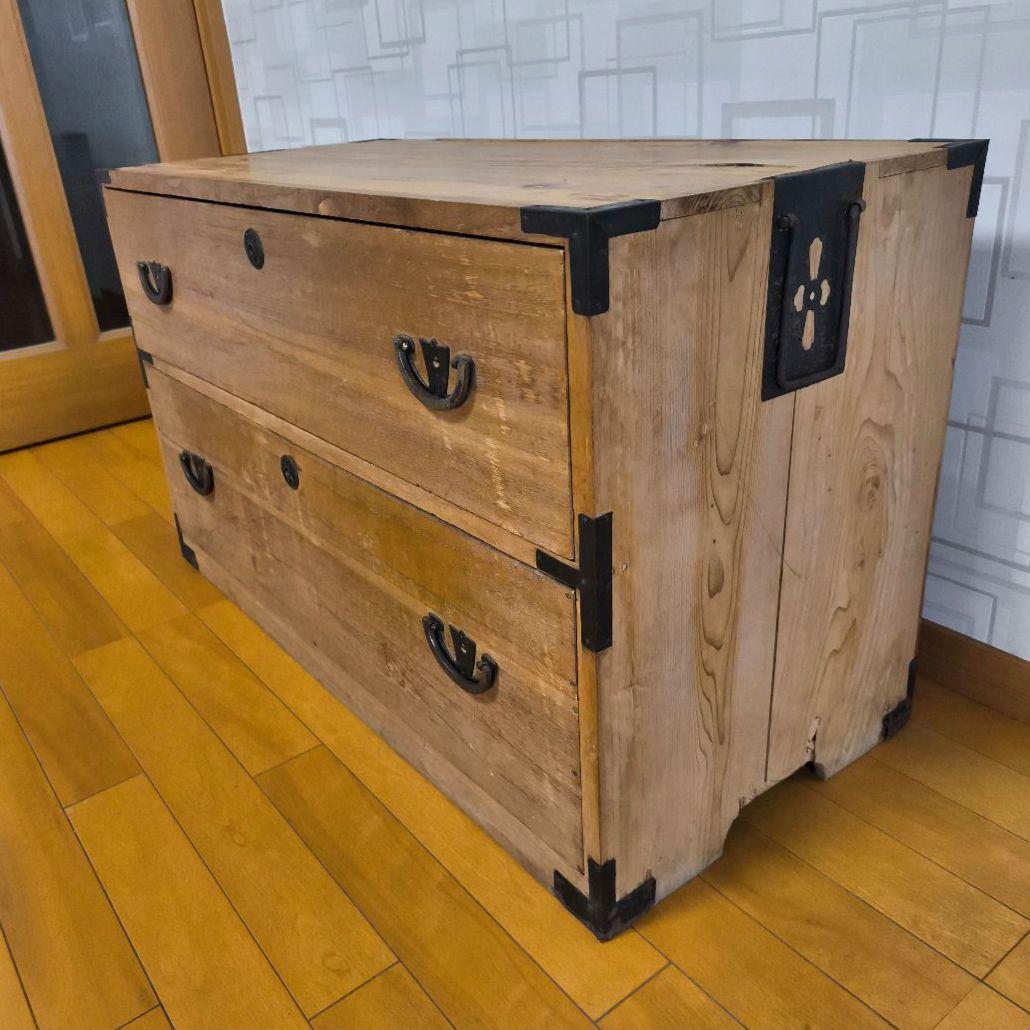 古家具　木製チェスト　ローチェスト　テレビ台　押入れタンス　引出し2段